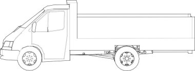 Beyaz arka planda izole edilmiş beyaz bir kargo kamyonu çizimi