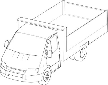 kargo aracı. Beyaz arkaplanda beyaz çizgili minibüsün tasviri