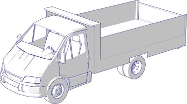 Beyaz arkaplanda bir kamyonun vektör çizimi.