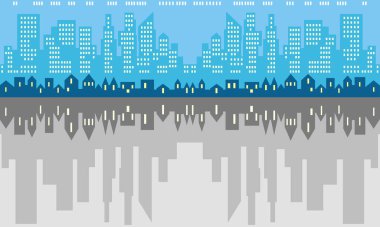 Şehir binalarının siluet ve binalarının vektör çizimi