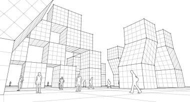 modern bina çizimi 3d illüstrasyon