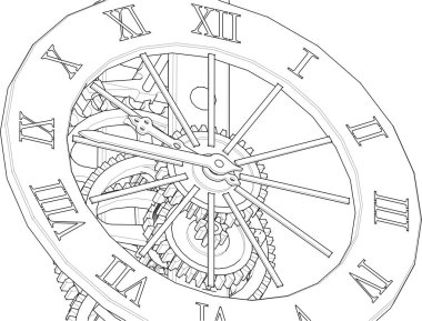 Beyaz arkaplanda saatin çizgi çizimleri