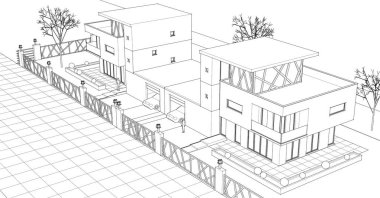 ev mimarisi eskizi 3D görüntüleme