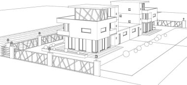 ev mimarisi çizimi 3 d illüstrasyon
