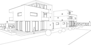 house building sketch 3 d illustration