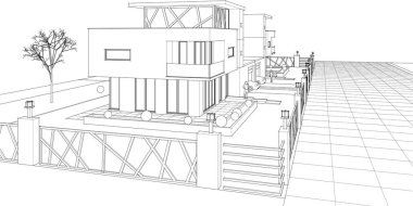 Mimari çizimi olan ev 3 boyutlu vektör