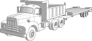 Ağır treyleri olan bir kamyon. Beyaz arkaplanda izole edilmiş vektör illüstrasyonu