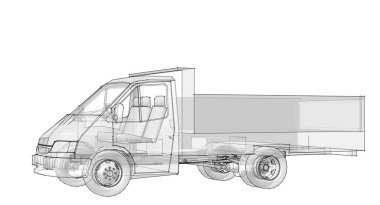 Beyaz arka planı olan beyaz bir kamyonun 3 boyutlu resmi