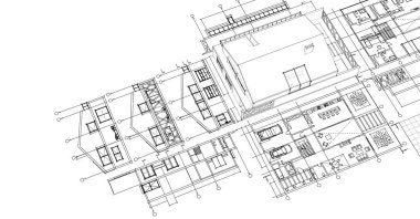 modern bina çizimi 3d illüstrasyon