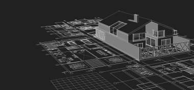 ev mimari projesi konsepti 3 d illüstrasyon
