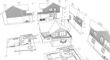 ev planı proje taslağı 3D illüstrasyon