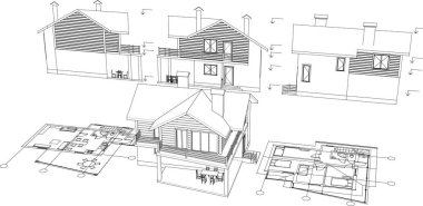 ev inşa projesi konsepti çizimi 3 boyutlu illüstrasyon