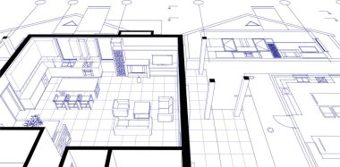 ev planı mimari çizimi 3d illüstrasyon