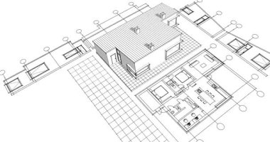 ev mimarisi çizimi 3 d illüstrasyon