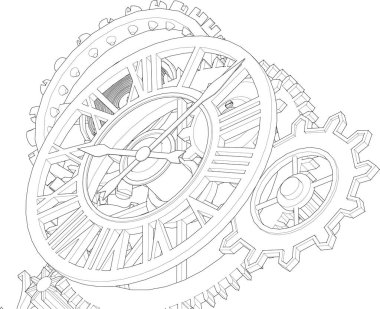 Siyah ve beyaz renkli mekanik vitesler. vektör illüstrasyonu