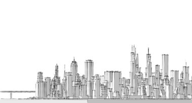 Üç boyutlu şehir perspektifi ve perspektifi