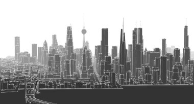 Şehrin panoraması, 3 boyutlu.