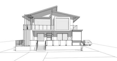 ev mimarisi çizimi 3 d illüstrasyon