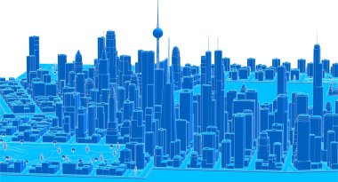 3D görüntüleme - yüksek binaları olan şehir -