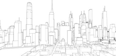 Modern şehir ufuk çizgisi 3 d illüstrasyon