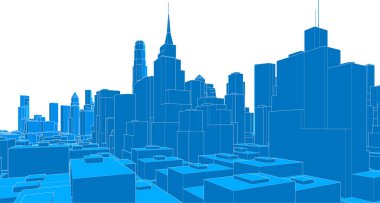 vektör şehir silueti mavi arkaplanda