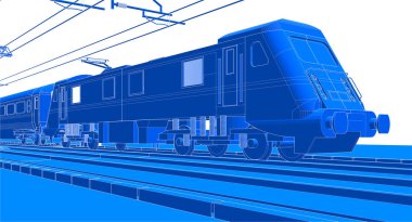 Beyaz zemin üzerinde mavi tren hatlarının 3 boyutlu görüntülenmesi