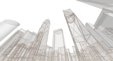 mimari çizim 3d illüstrasyon - 3d canlandırma