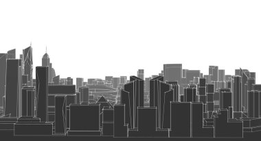 3d şehir silüeti panoraması - vektör illüstrasyonu - 3d illüstrasyon