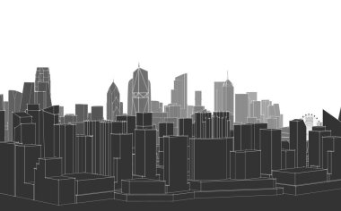 Şehir binalarının vektör illüstrasyonu.