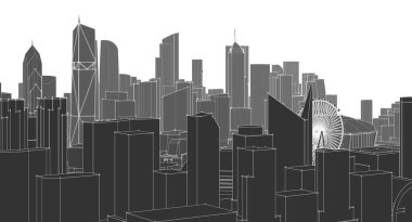 Siyah çizgileri ve beyaz çizgileri olan şehir binaları