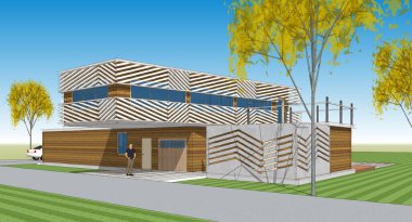 ev mimarisi çizimi 3 d illüstrasyon