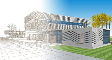 ev mimarisi çizimi 3 d illüstrasyon