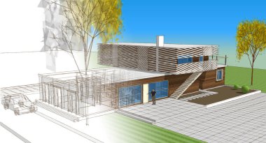 sketch design of house, 3 d rendering