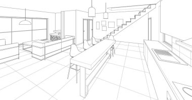 3 boyutlu mutfak tasarımı.