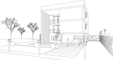 Modern şehir evi 3D illüstrasyon