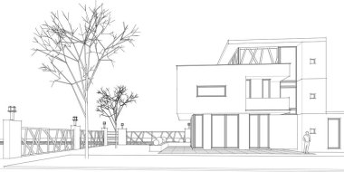 çizimli ev, 3 boyutlu illüstrasyon