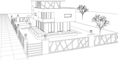 ev konsepti çizimi 3 boyutlu illüstrasyon