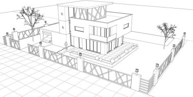 ev mimarisi proje taslağı 3 d illüstrasyon