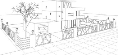 ev konsepti çizimi 3 boyutlu illüstrasyon