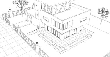 Modern ev çizimi 3D illüstrasyon