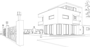 Modern bir konut binasının çizimi.