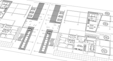 ev planı mimari eskiz 3 d illüstrasyon