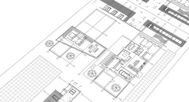ev mimarisi çizimi 3 d illüstrasyon