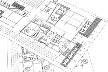 ev mimarisi planı, çizim 3 boyutlu illüstrasyon