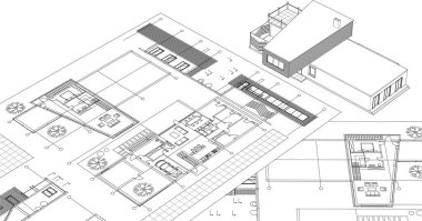 ev mimarisi proje taslağı 3 d illüstrasyon