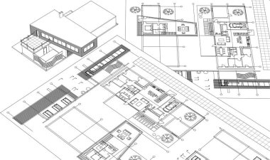 ev mimarisi çizimi 3 d illüstrasyon