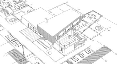 ev konsepti mimari proje taslağı 3 boyutlu illüstrasyon
