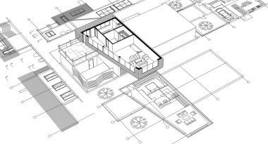 Evin çizimi, 3 boyutlu illüstrasyon