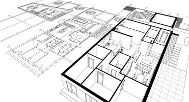 3d mimari projesi, vektör illüstrasyonu