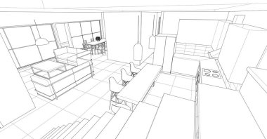 3D mimari proje, dijital sanat, taslak